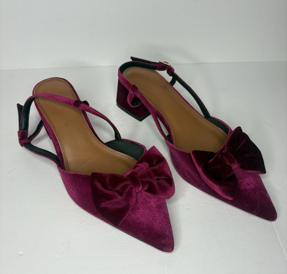 Asos Design Saidi Bow Slingback Mid-Heeled Shoes Raspberry Velvet Sz 10